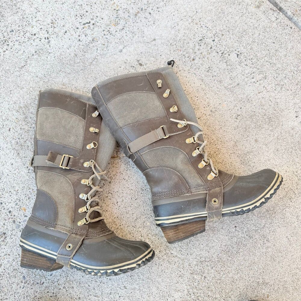 Sorel Conquest Carly Waterproof Leather Knee High Riding Work Boots Womens Sz 6